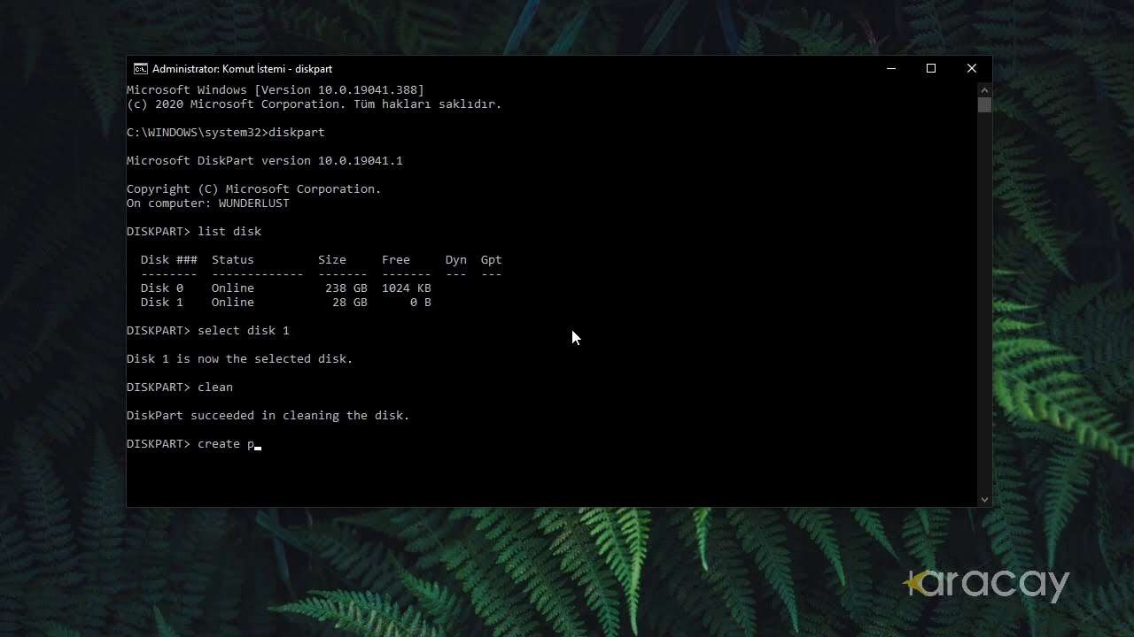CMD ile Disk Biçimlendirme