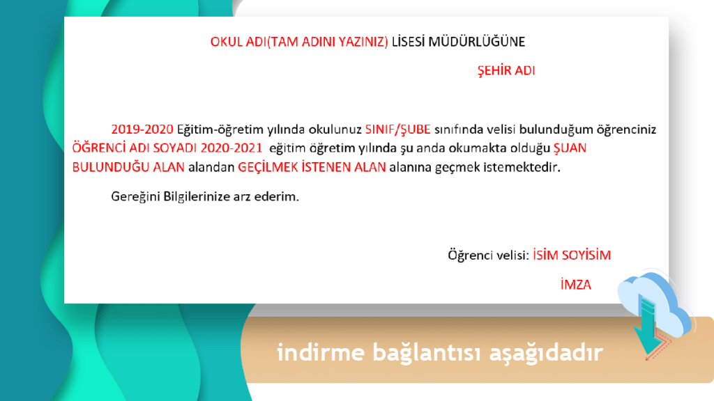 Liselerde Alan Değiştirme Dilekçesi